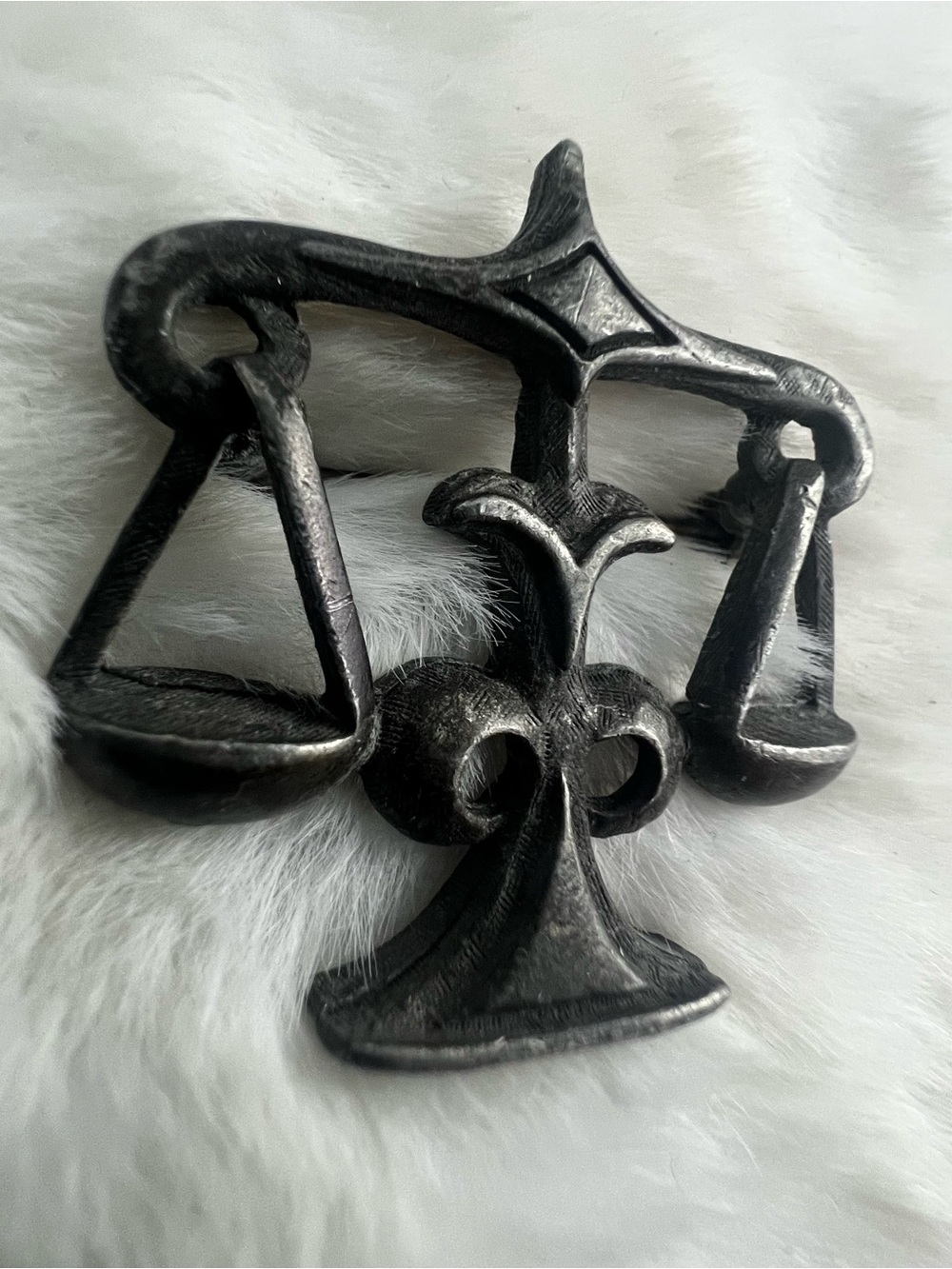 Vintage Antiqued Silver-Tone Scales of Justice Libra Brooch Pin